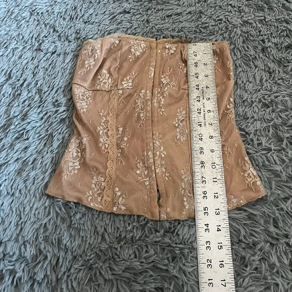 Y2K Hourglass Nude Brown Gold Lace Strapless Corset Small - Picture 6 of 12